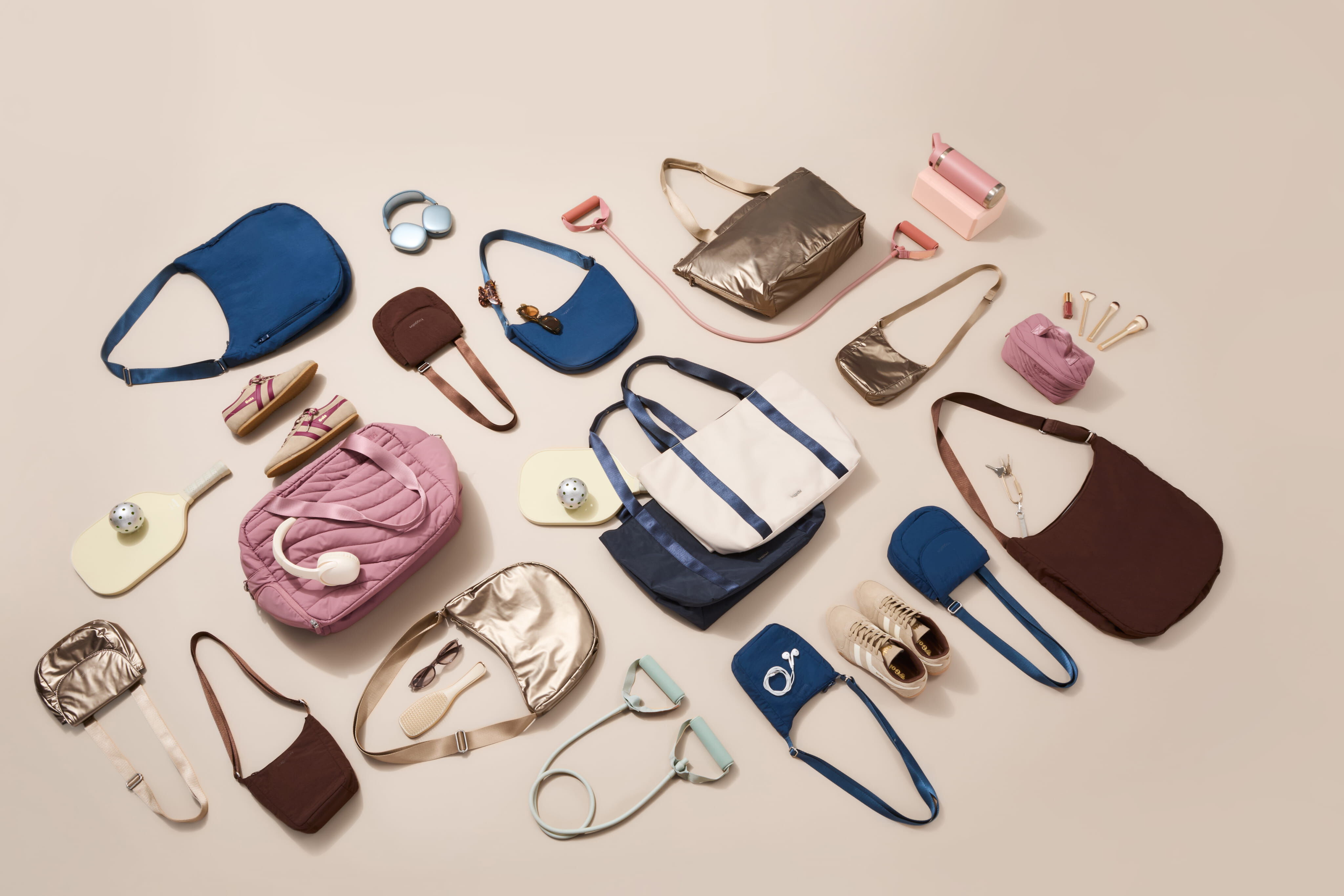 collection of bags laying on floor