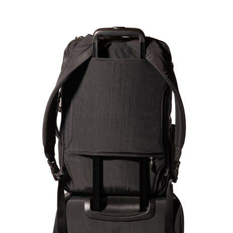 best convertible backpack for travel Away Active 45L in Jet Black while zipper and webbing is made from 100% recycled material. Women's Convertible Backpack | Travelpro