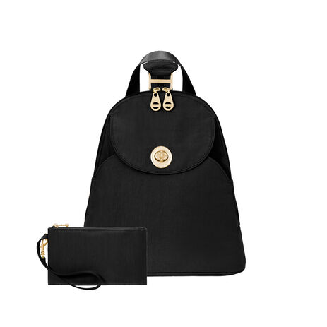 baggallini leather backpack purse Essential Mini for Women - Built-in RFID Card Holder 10 h x 15 w Exterior dimensions Gold Cairo Backpack - Backpack