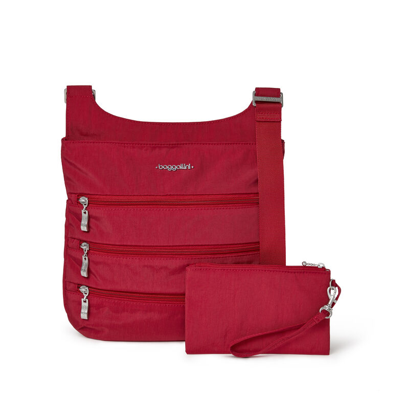 Red RFID Travel Bag Big Zipper Crossbody baggallini