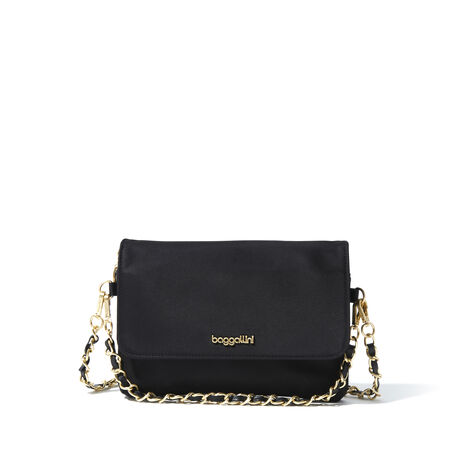 Baggallini Women's Flap Crossbody with Chain, Black/Gold Hardware