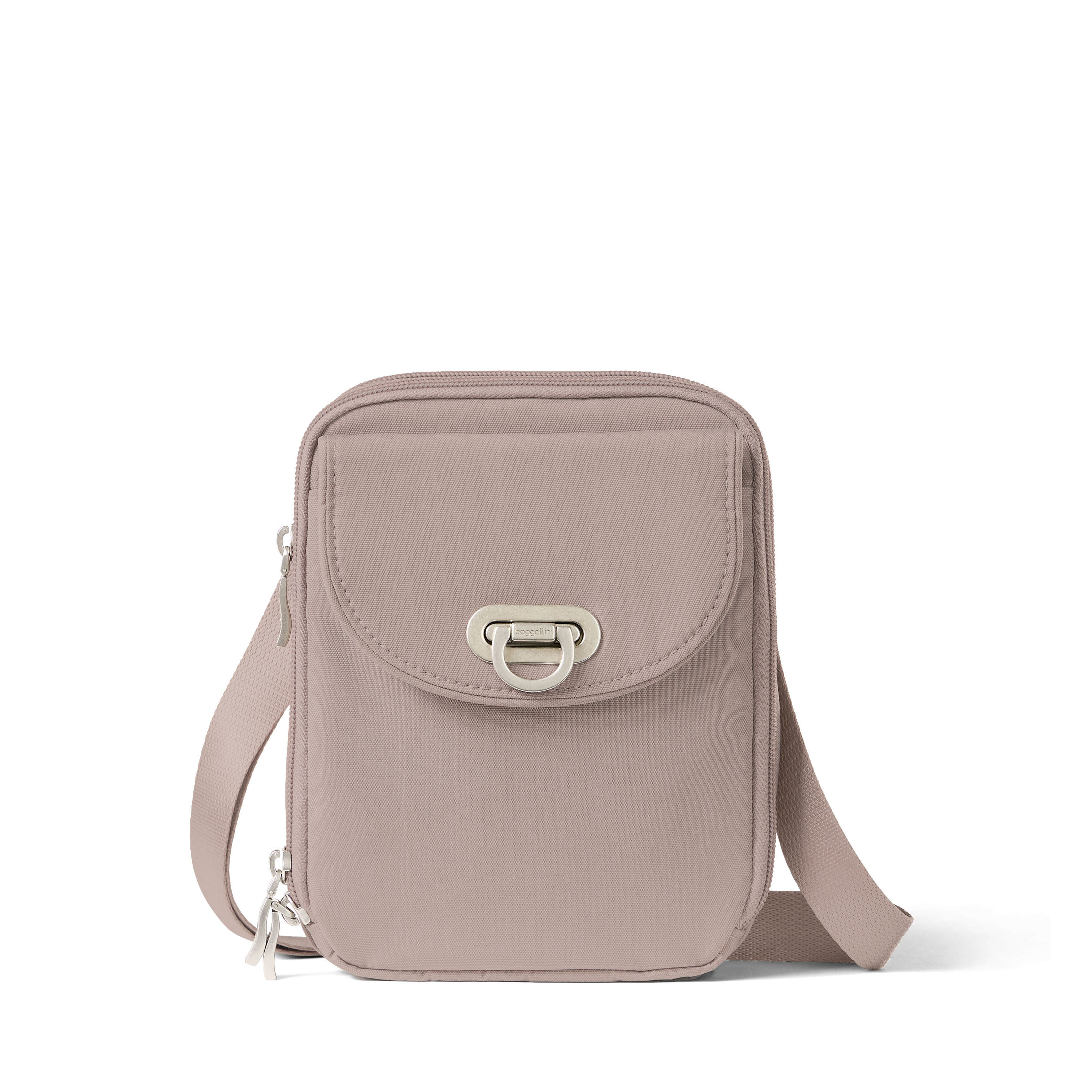 Women's Coastal Flip Lock Venture Crossbody Bag | Baggallini in Beige | Nylon | Medium