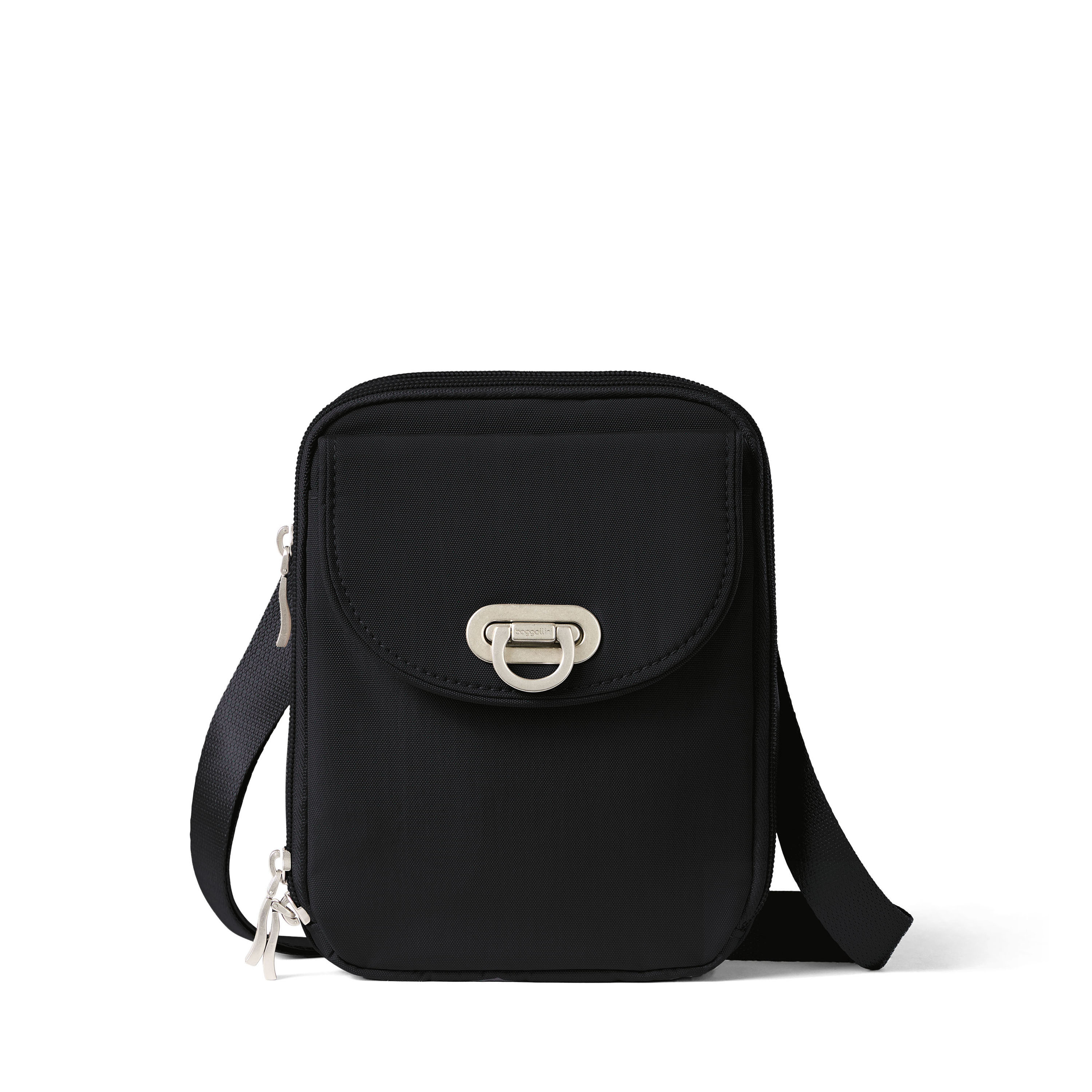 Women's Coastal Flip Lock Venture Crossbody Bag | Baggallini in Black | Nylon | Medium