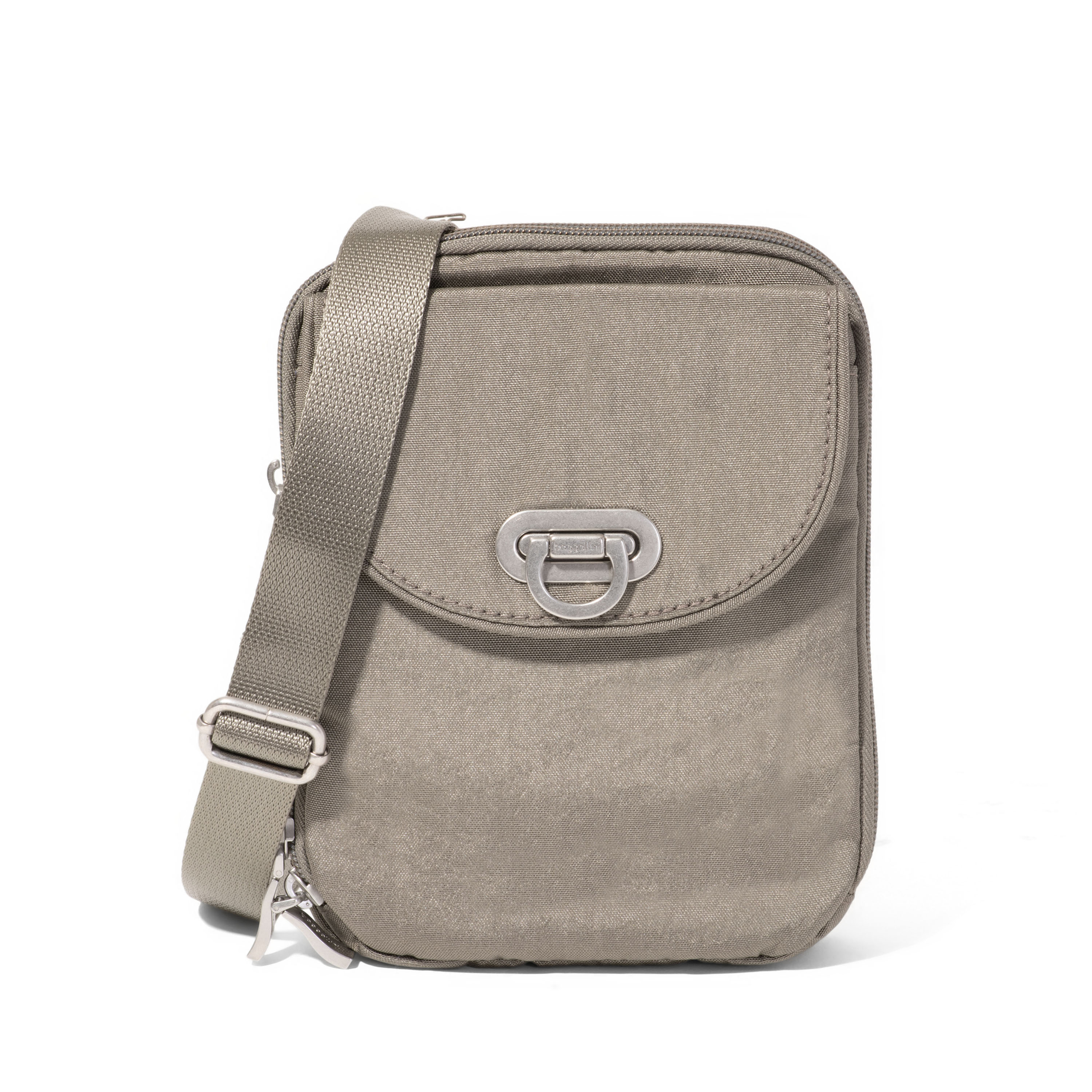 Women's Coastal Flip Lock Venture Crossbody Bag | Baggallini in Gray | Nylon | Medium