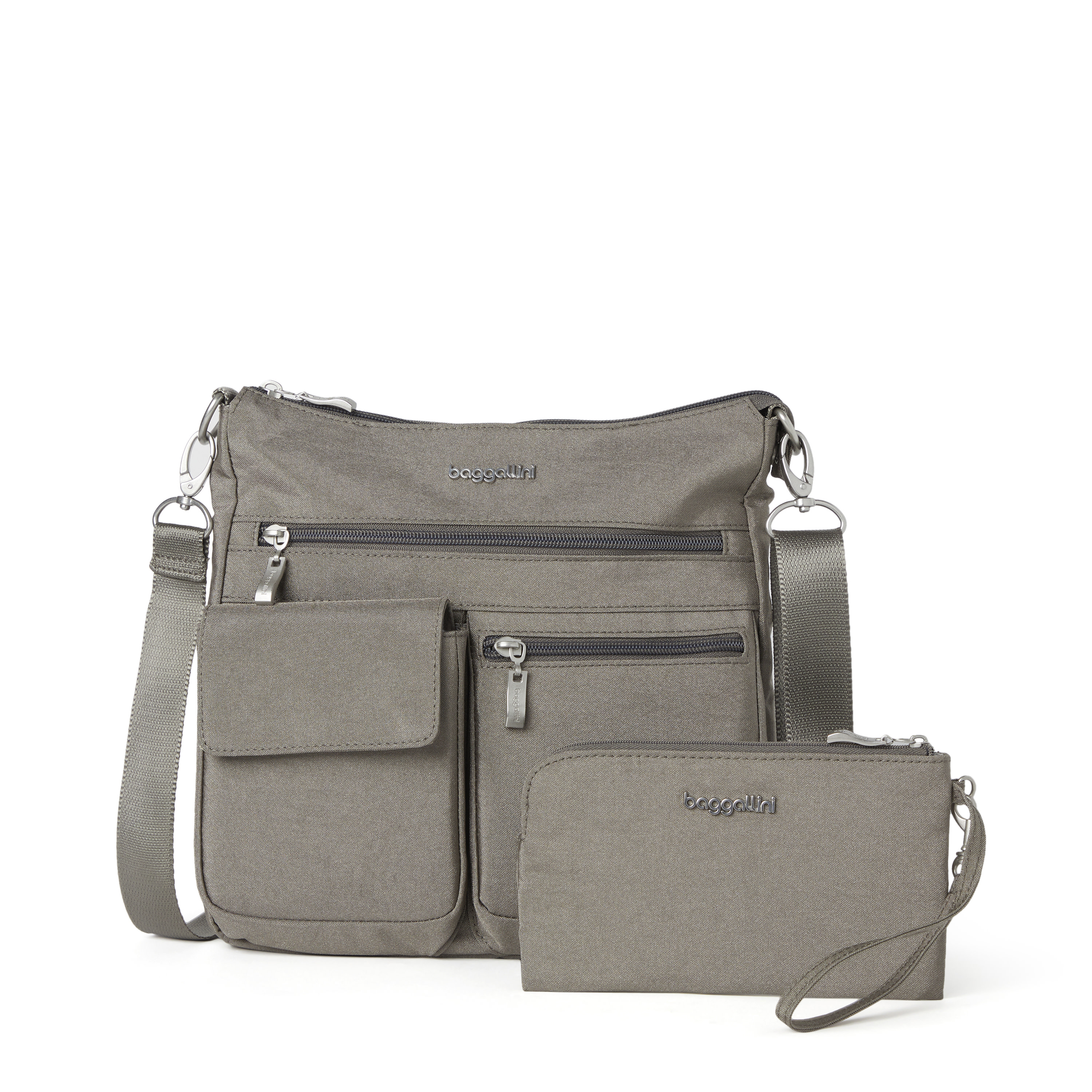 Baggallini Women's Modern Everywhere Slim Crossbody with Rfid Wristlet, Set 2 Piece - Sterling Shimmer