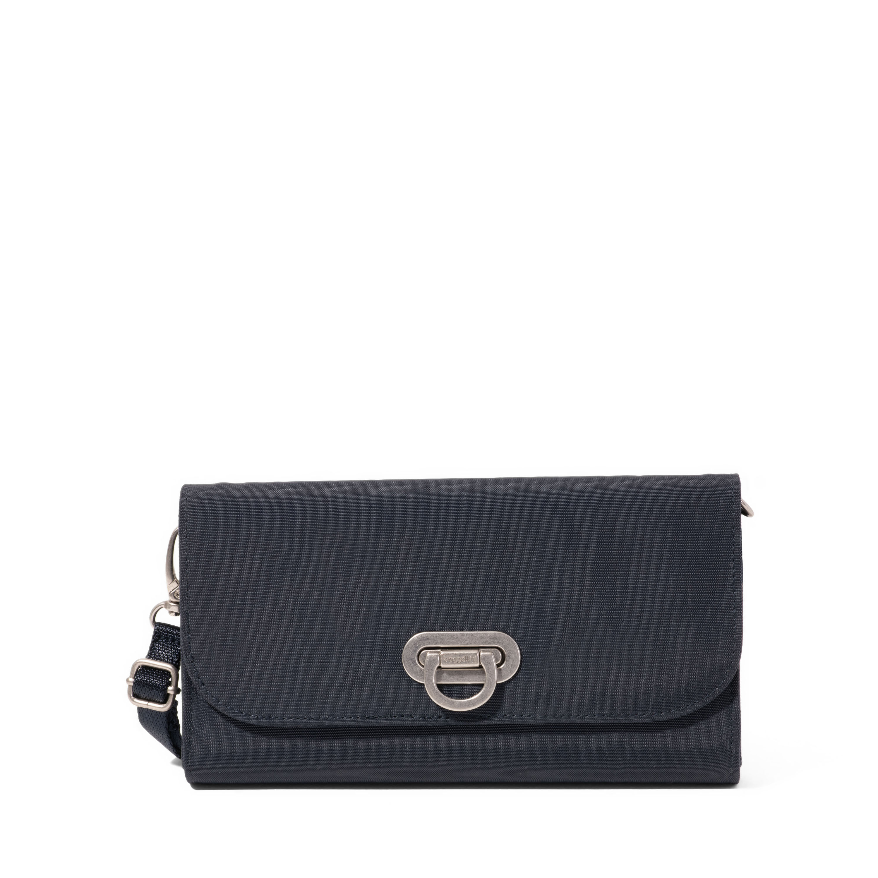Women's Coastal Flip Lock RFID Phone Wallet Crossbody Bag | Baggallini in Blue