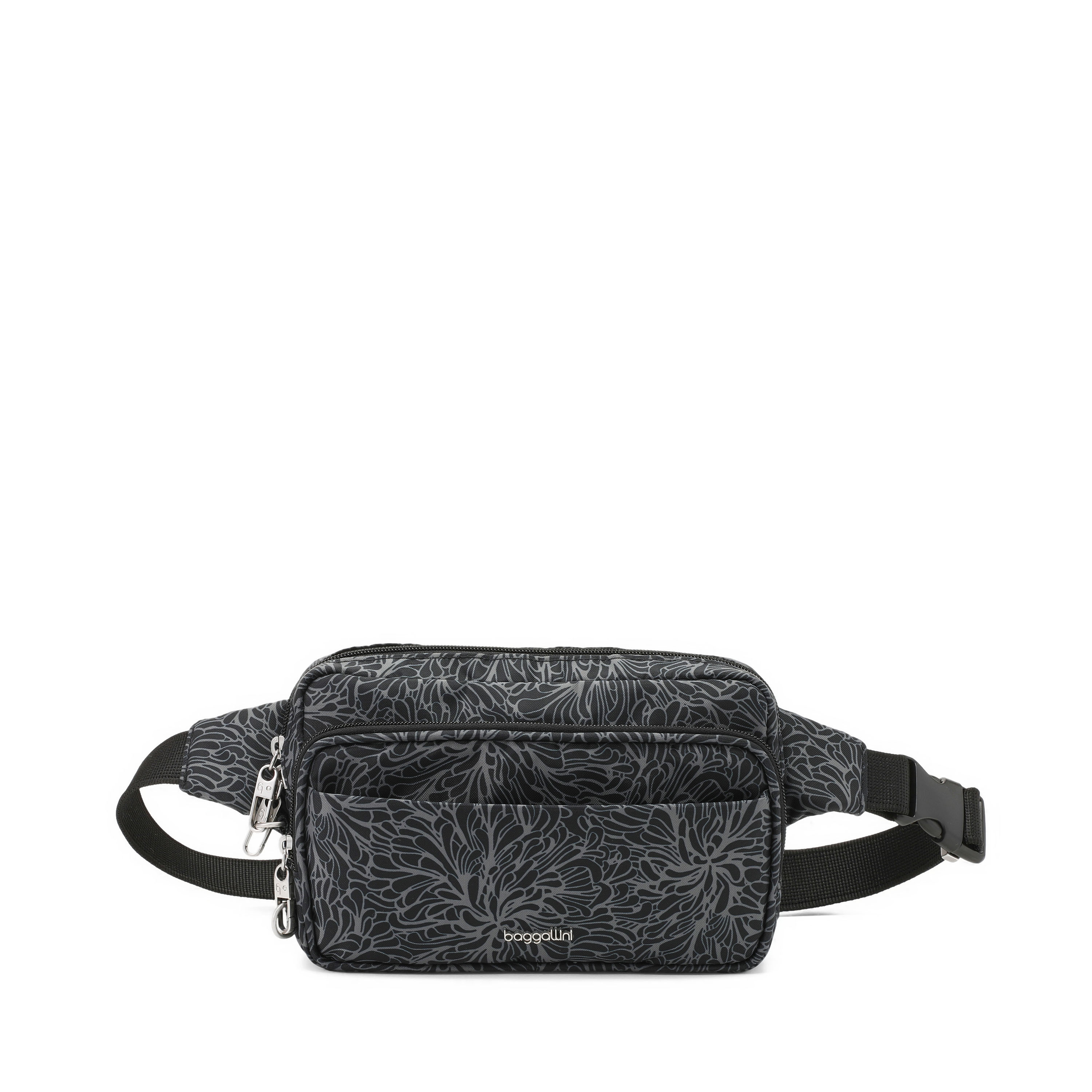 Baggallini Journey Anti-Theft Small Belt Handbag - Midnight Blossom Print