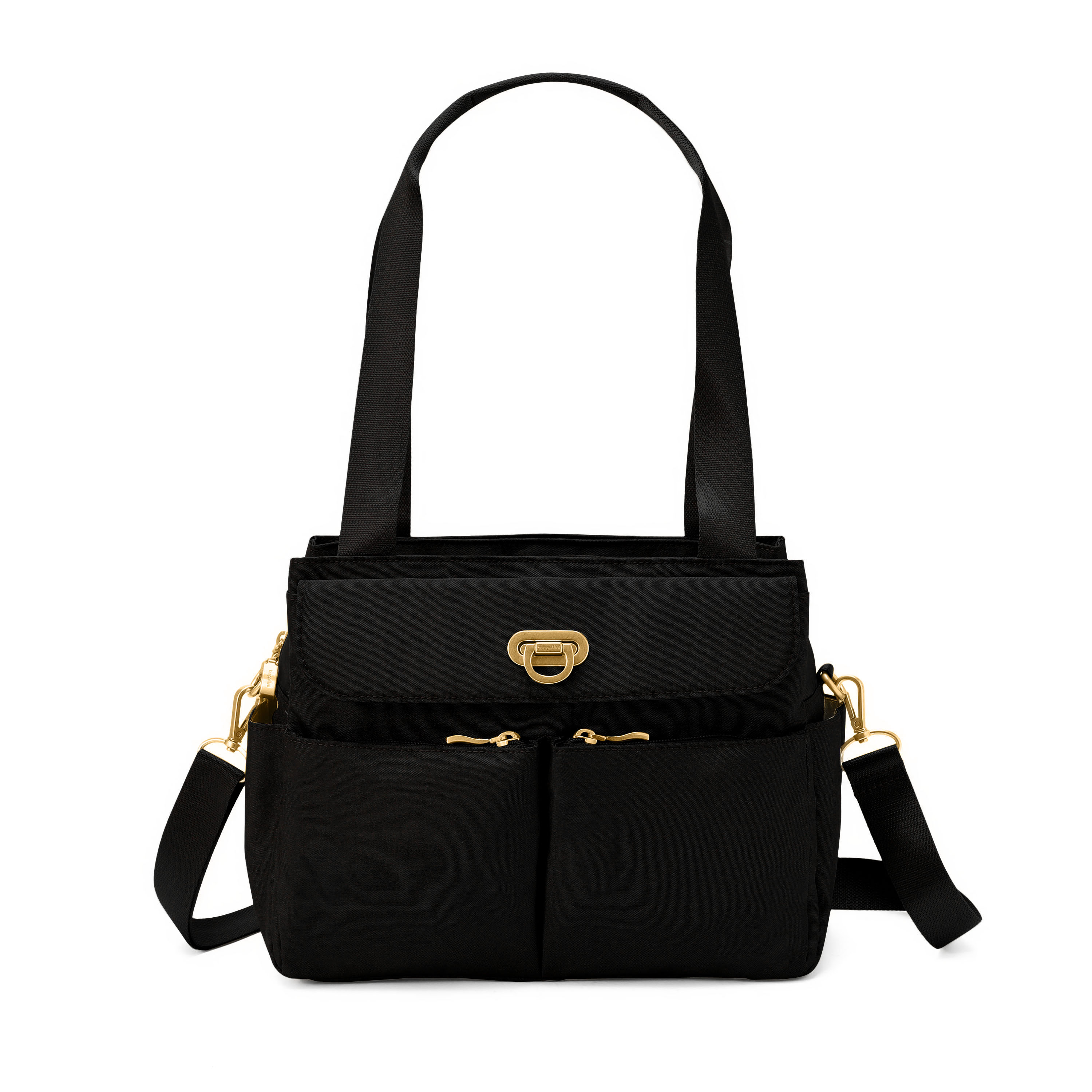 Women's Coastal Flip Lock Trio Satchel | Baggallini in Black | Medium