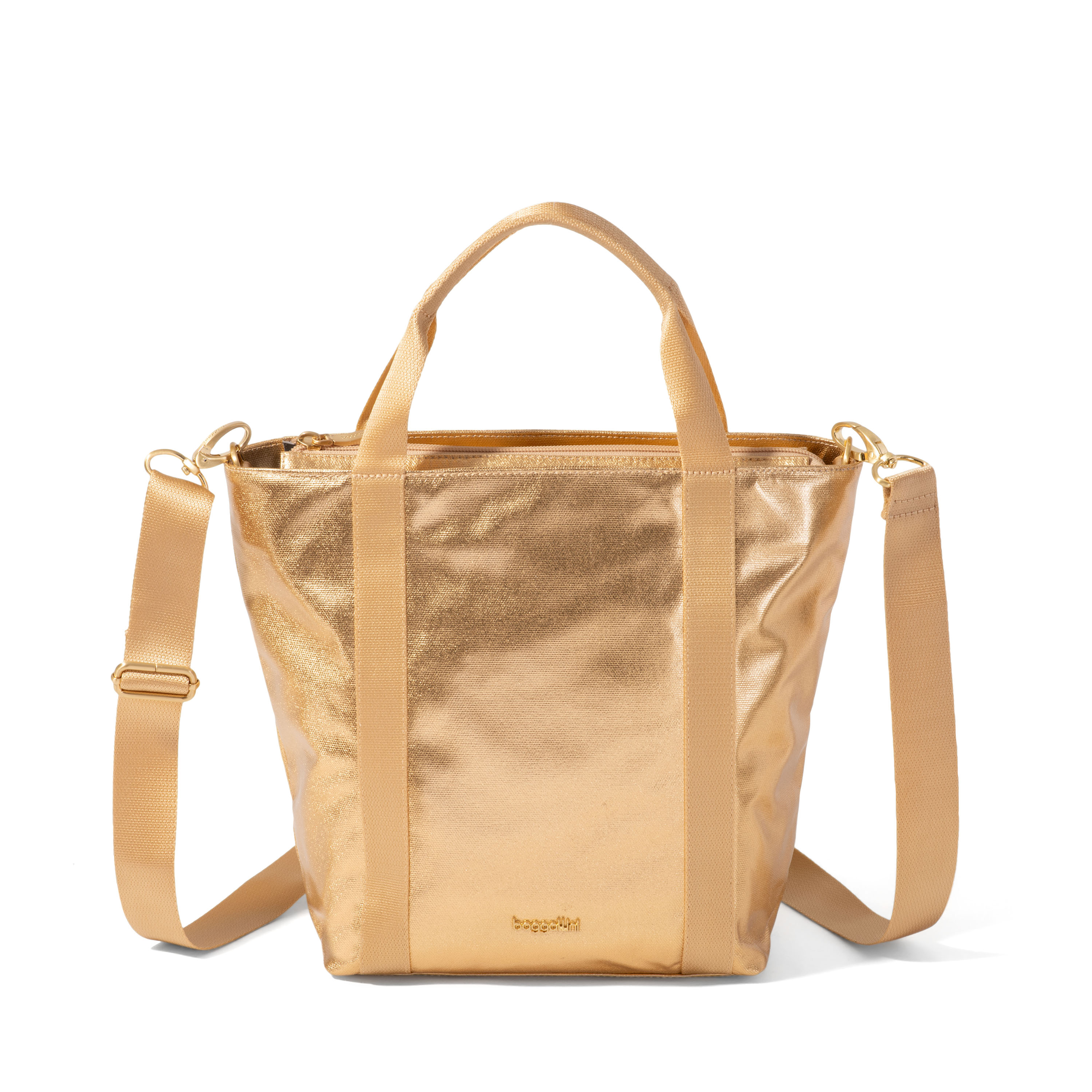 Baggallini Top Carry Handle Small Crossbody Handbag - Gold Metallic