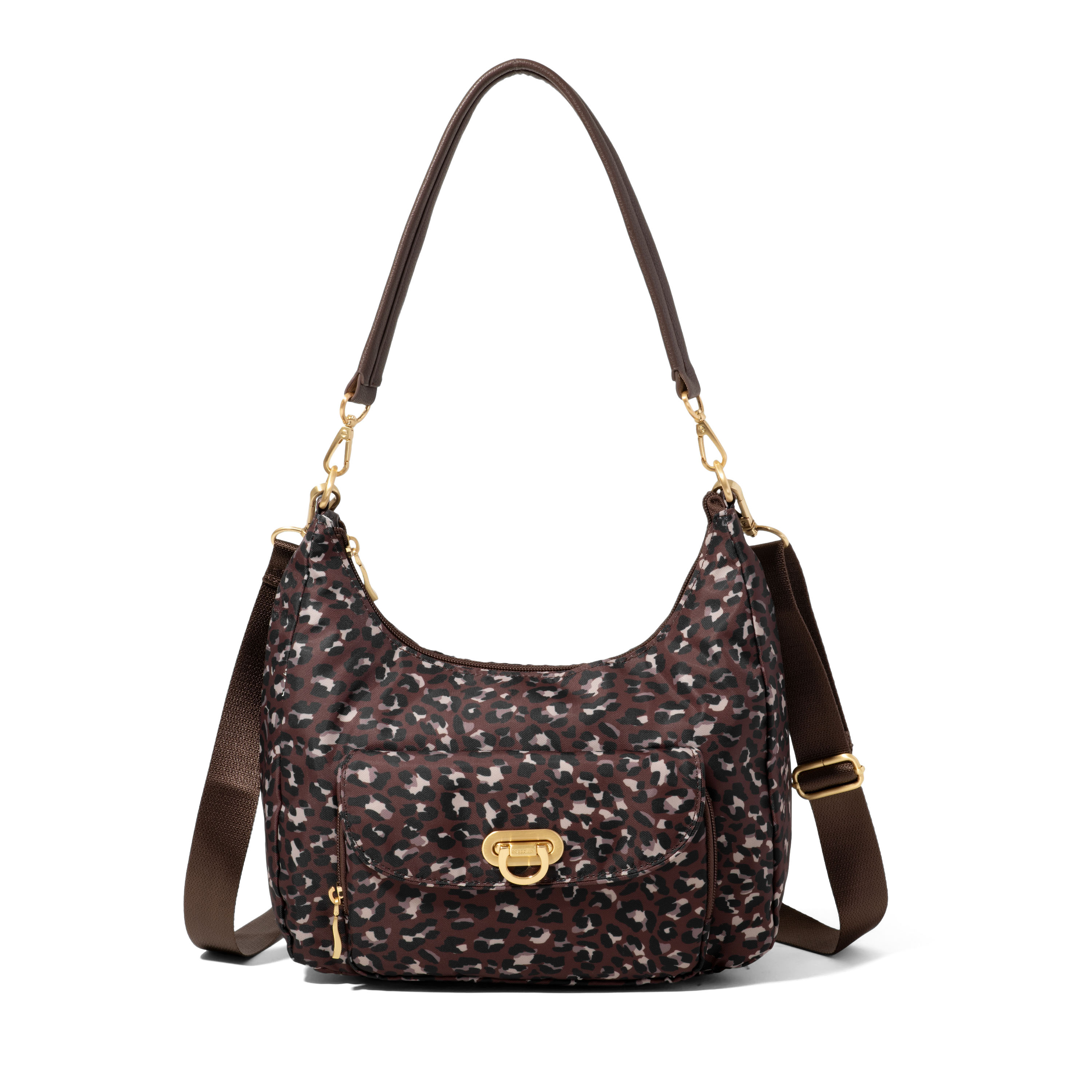 baggallini Coastal Flip Lock Half Moon Bag - Ganache cheetah gold hardware