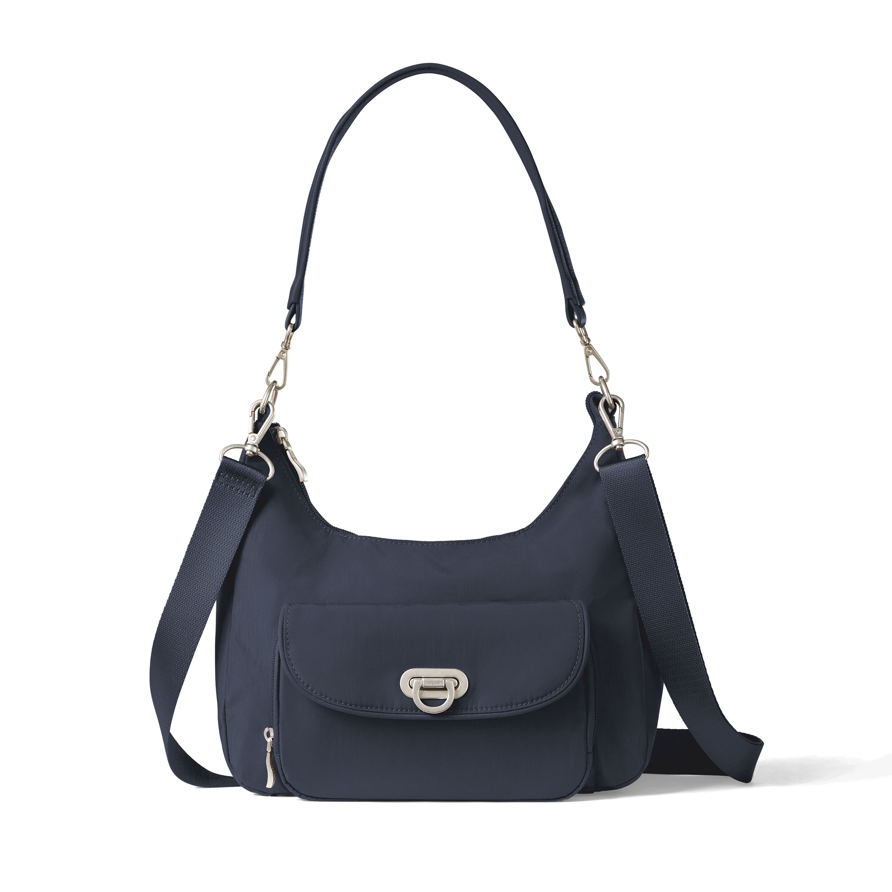 Women's Coastal Flip Lock Half Moon Bag | Baggallini in Blue | Small