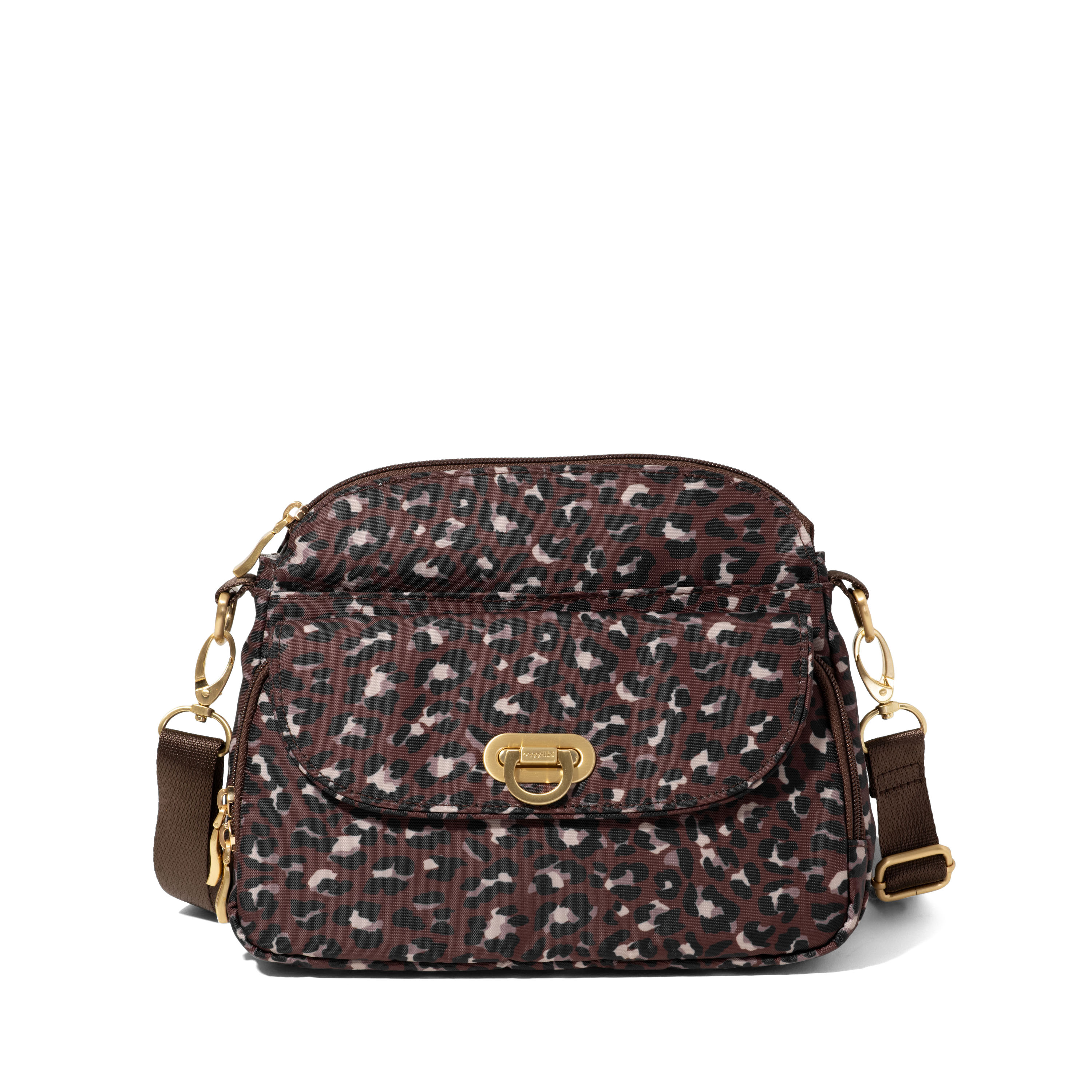 Baggallini Coastal Flip Lock Rfid Crossbody Bag - Ganache cheetah gold hardware