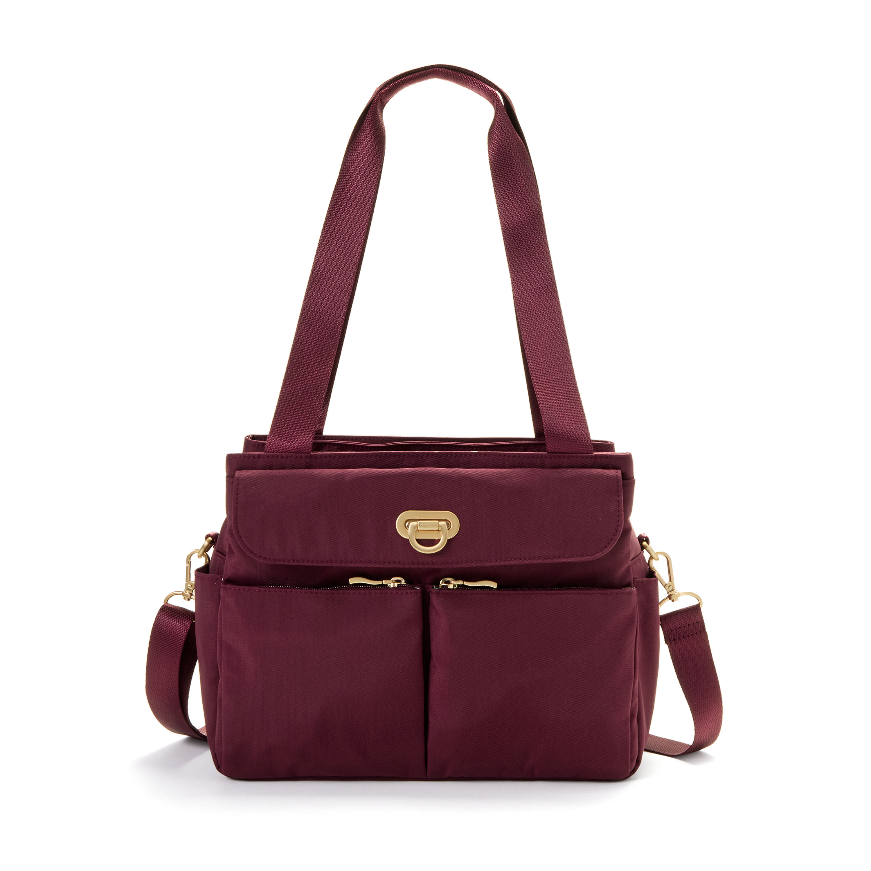 Women's Coastal Flip Lock Trio Satchel | Baggallini in Red | Medium
