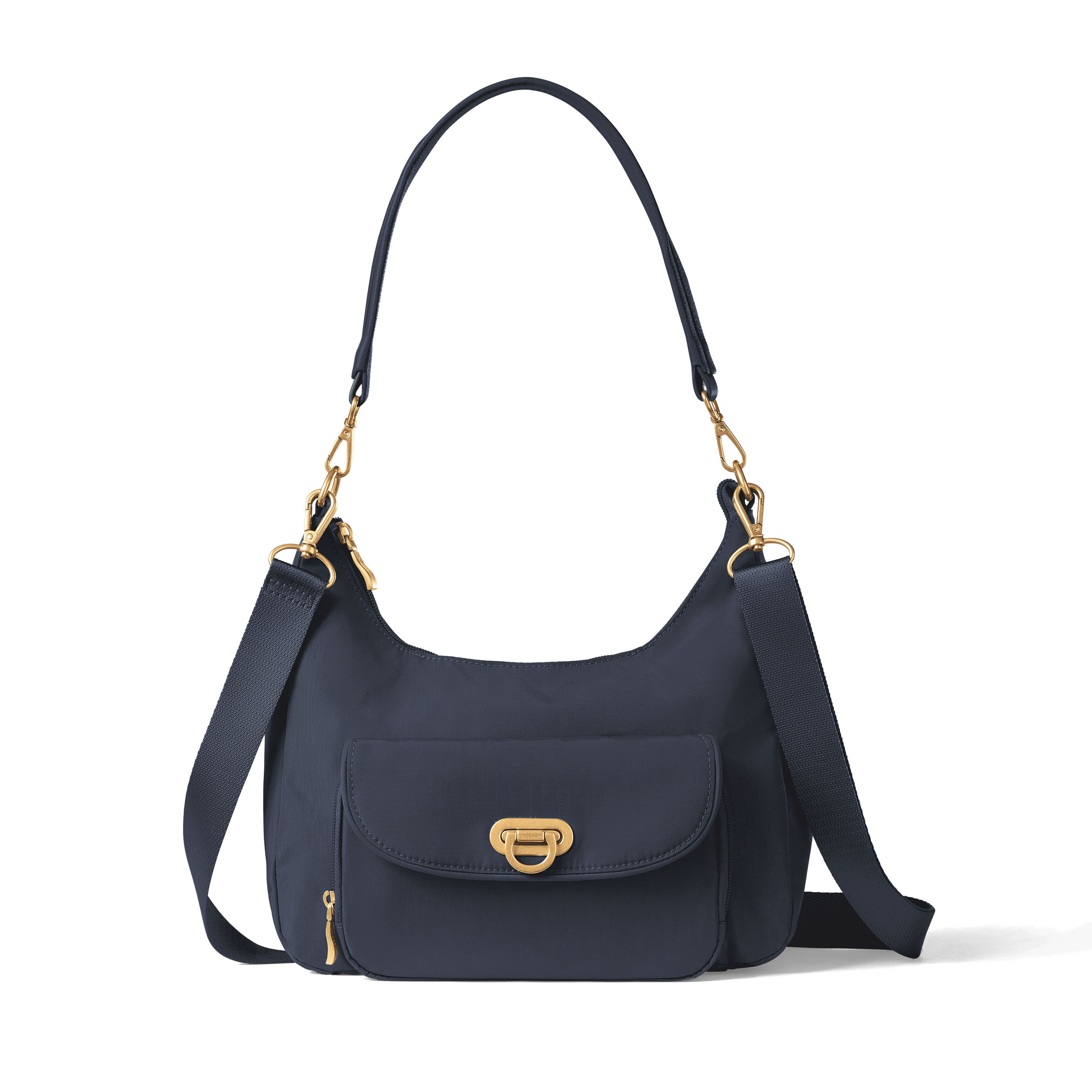 Women's Coastal Flip Lock Half Moon Bag | Baggallini in Navy | Small