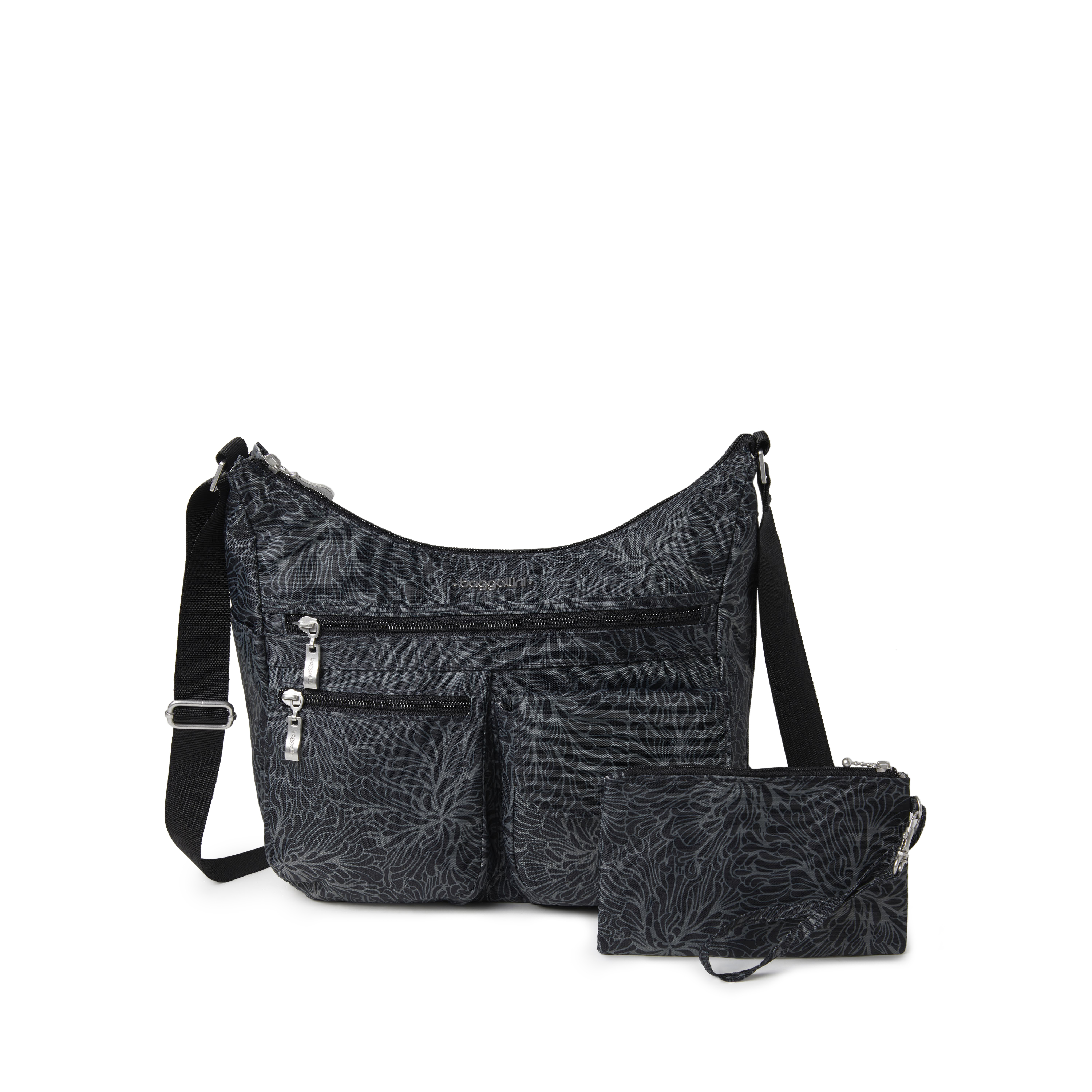 Baggallini Everywhere Small Bag with Rfid Wristlet - Midnight Blossom