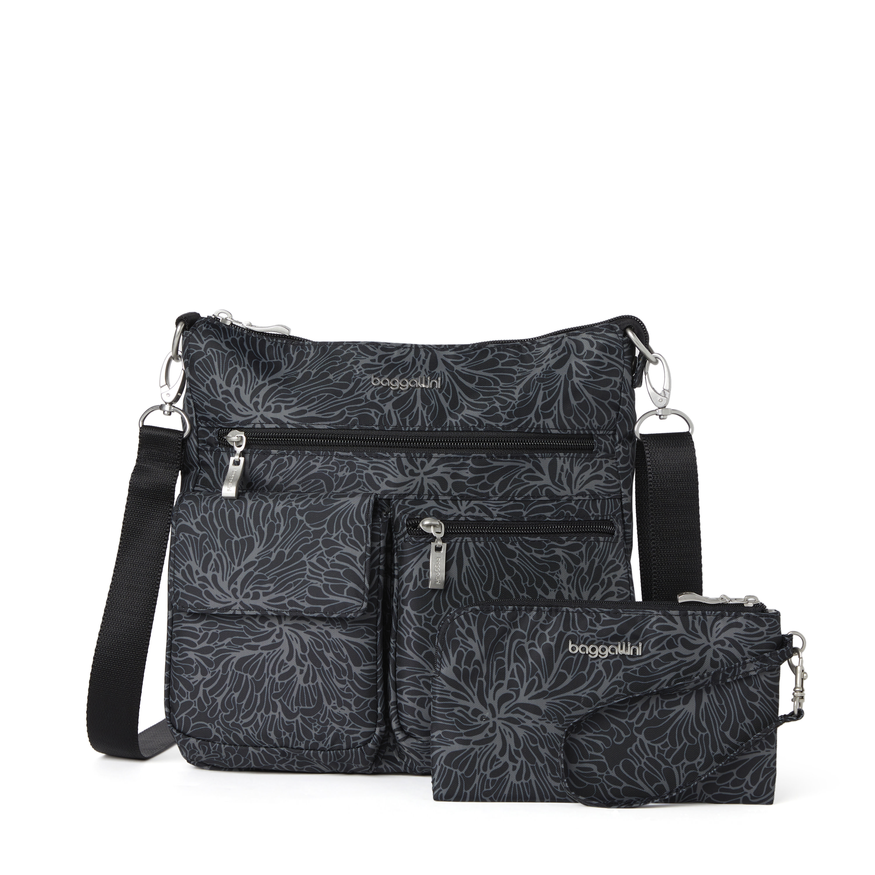 Baggallini Women's Modern Everywhere Slim Crossbody with Rfid Wristlet, Set 2 Piece - Midnight Blossom