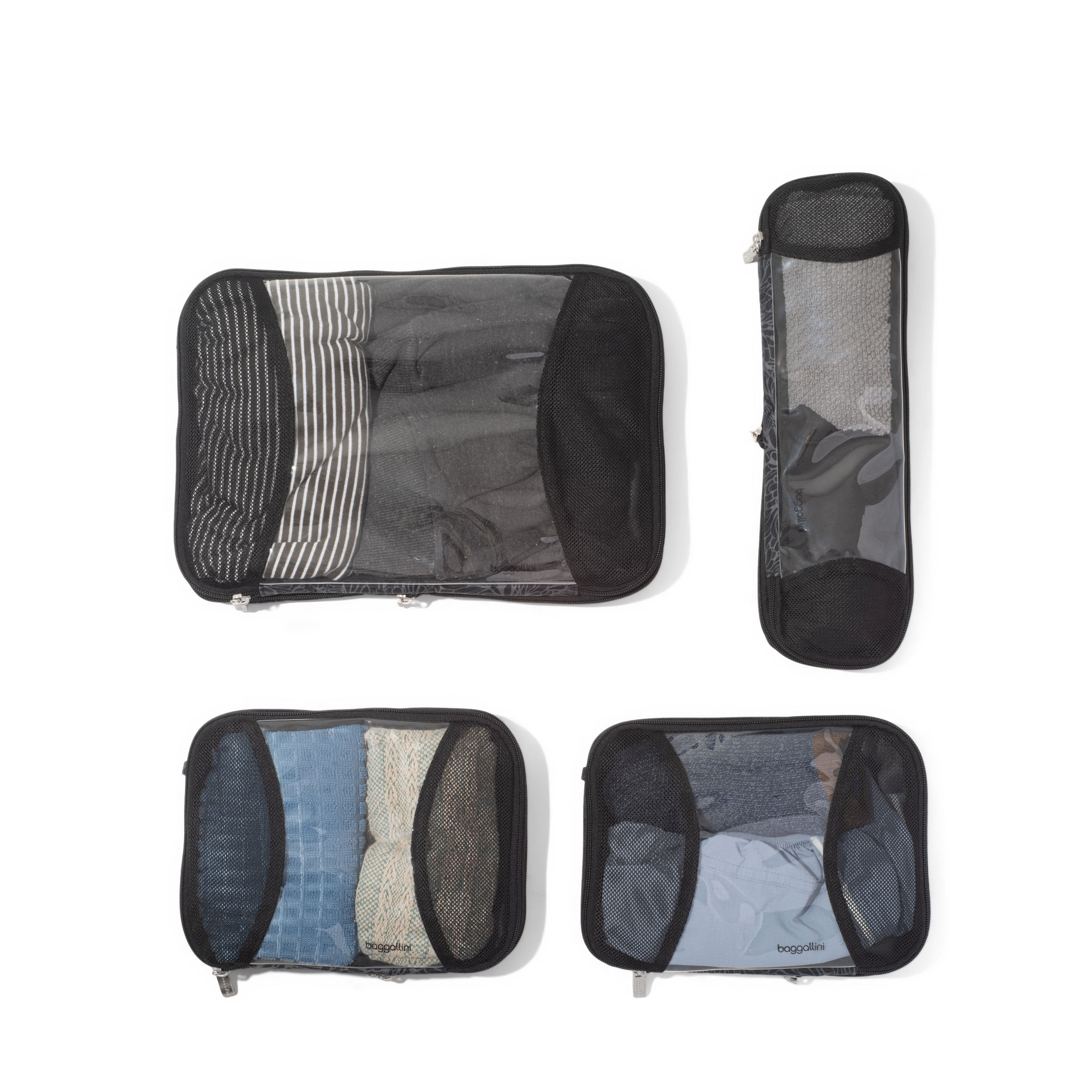 Baggallini Zipper Compression 4-Piece Cube Set - Midnight Blossom Print