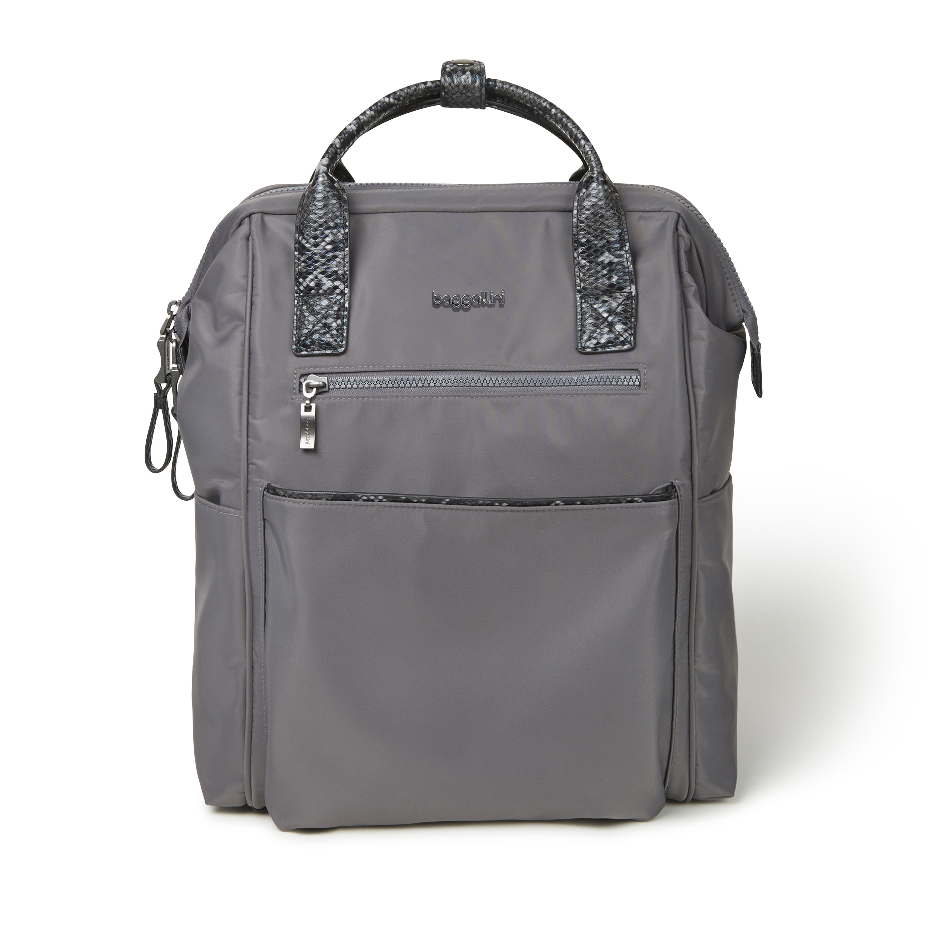 Baggallini Soho Backpack - Smoke, Faux Python Trim - Nylon