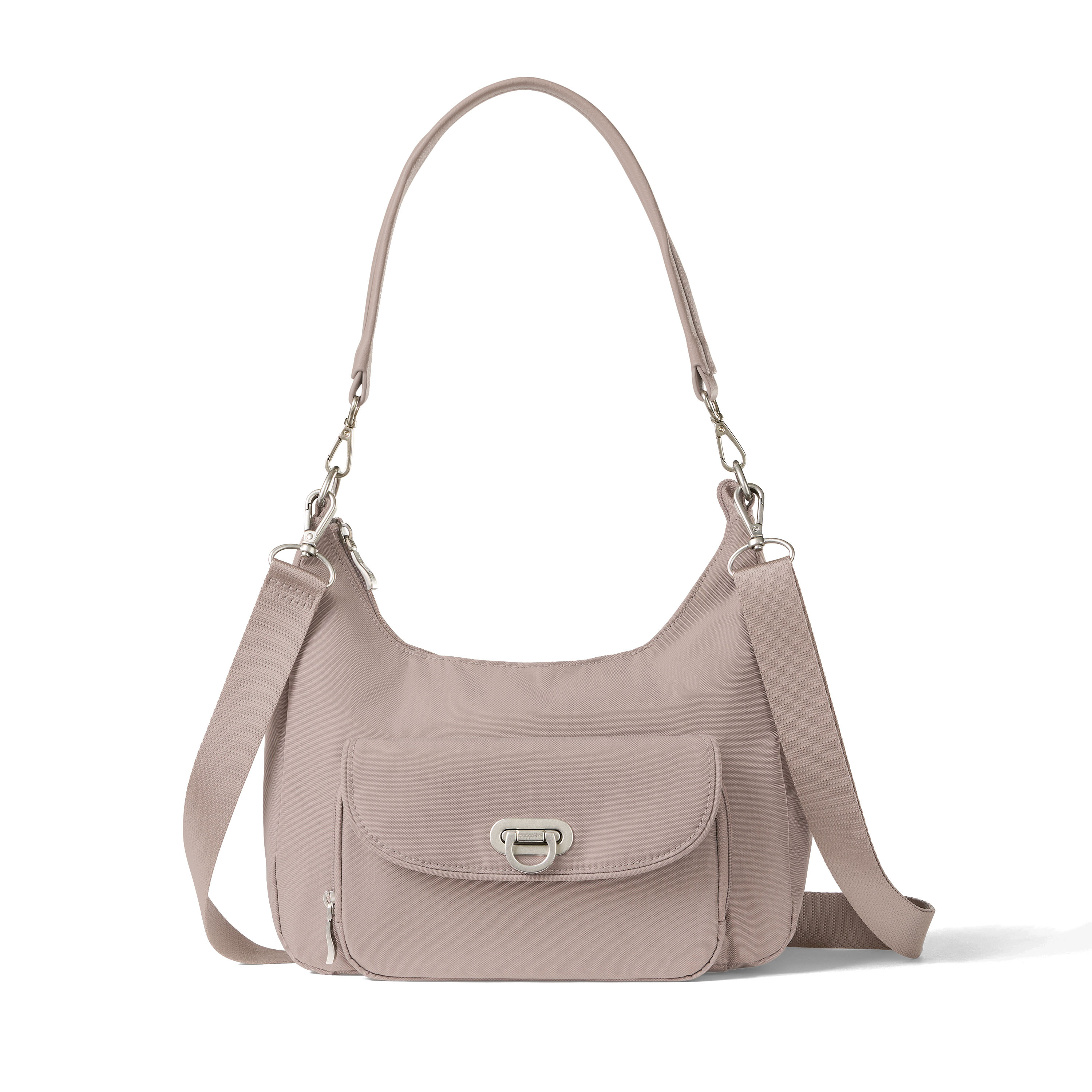 Women's Coastal Flip Lock Half Moon Bag | Baggallini in Beige | Small